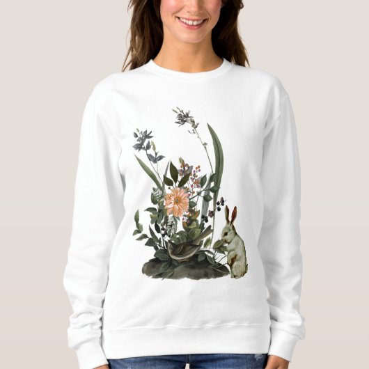 Sweatshirt Chic Aquarelle Oiseau Verdure Floral Lapin de Pâqu (Devant)