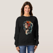 Sweatshirt Chicano Girl Mexico Flowers Death Pretty 8 (Devant entier)