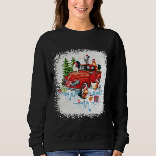 Sweatshirt Chicken équitation Camion Rouge Funny Joyeux Noël  (Devant)