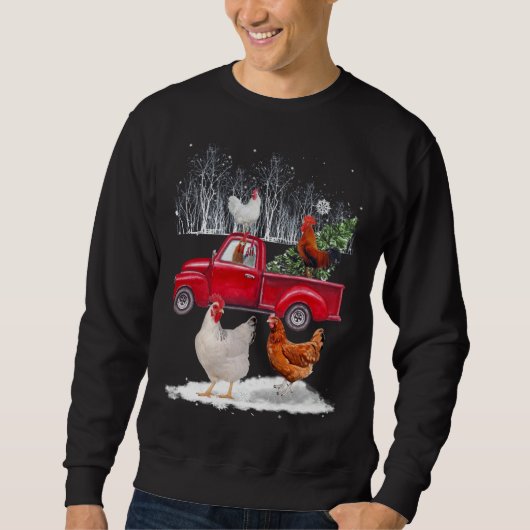 Sweatshirt Chicken équitation Camion Rouge Joyeux Noël Poulet (Devant)