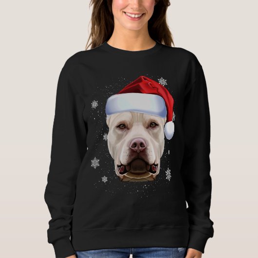 Sweatshirt Chien à grande bouche blanc Pitbull Noël Noël Chap (Devant)