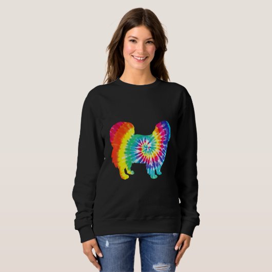 Sweatshirt Chien à teinture Hippie Pekingese Retro Puppy (Devant entier)