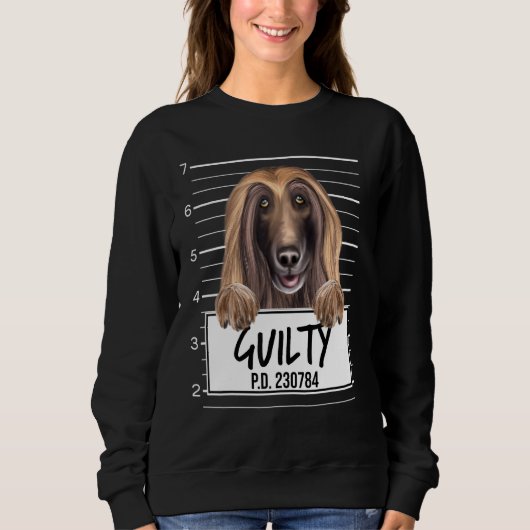 Sweatshirt Chien Afghan Hound Mugshot Coupable (Devant)