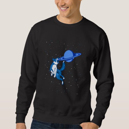 Sweatshirt Chien attrape Saturne comme Frisbee Space Astronom (Devant)