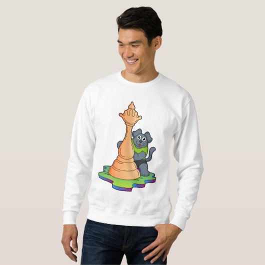 Sweatshirt Chien aux échecs avec pièce d'échecs Queen (Devant entier)