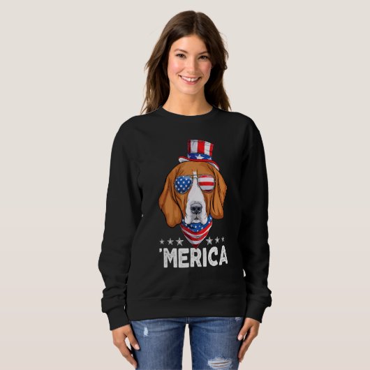 Sweatshirt Chien Beagle avec lunettes de soleil Drapeau améri (Devant entier)