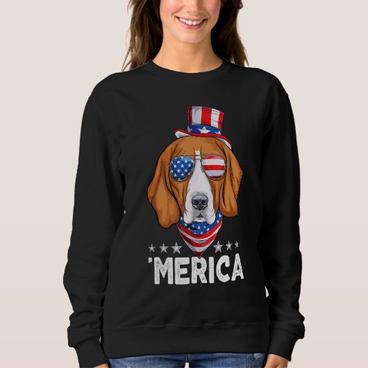 Sweatshirt Chien Beagle avec lunettes de soleil Drapeau améri (Devant)