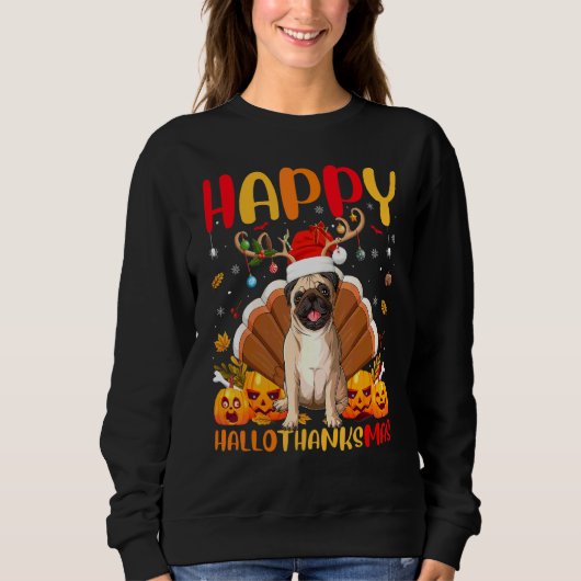 Sweatshirt Chien Carlin Carlin heureux Hellothanksmas (Devant)