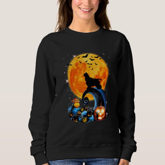 Sweatshirt Chien Cocker Spaniel Lune Falaises Citrouille Hall (Devant)