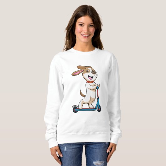 Sweatshirt Chien comme Biker avec Scooter (Devant entier)