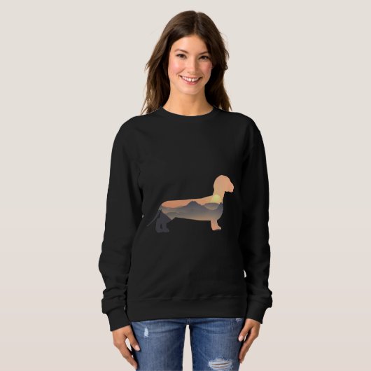 Sweatshirt Chien Dachshund Silhouette Sun Mountain (Devant entier)