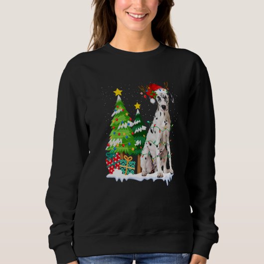 Sweatshirt Chien dalmate Santa Hat Reindeer lumières de Noël (Devant)