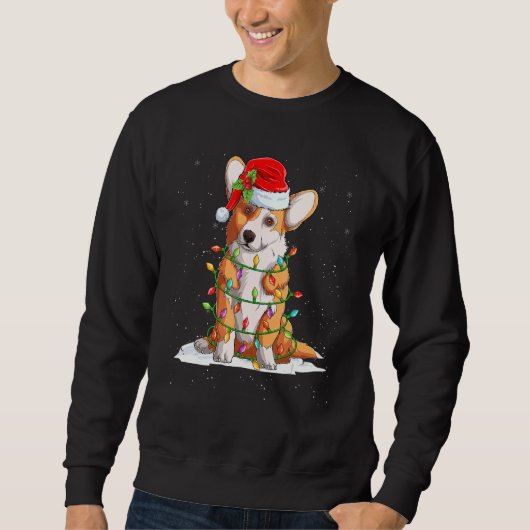 Sweatshirt Chien de Corgi Père Noël Jeu d'arbre de Noël Lumiè (Devant)