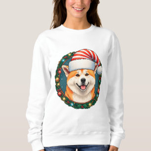 Sweatshirt Chien de Noël adorable avec un chapeau de Père Noë