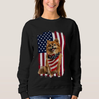 Sweatshirt Chien de Poméranie Drapeau américain 4 juillet Amo