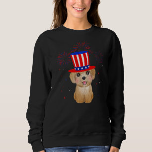 Sweatshirt Chien De Poodle Rouge Blanc Bleu Feu D'Oeuvre Déco