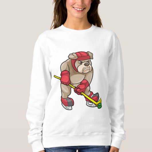 Sweatshirt Chien de taureau au hockey sur glace avec bâton de (Devant)