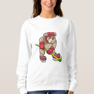 Sweatshirt Chien de taureau au hockey sur glace avec bâton de