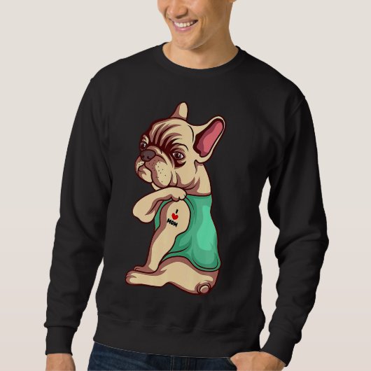Sweatshirt Chien de taureau français J'aime maman tatouage (Devant)
