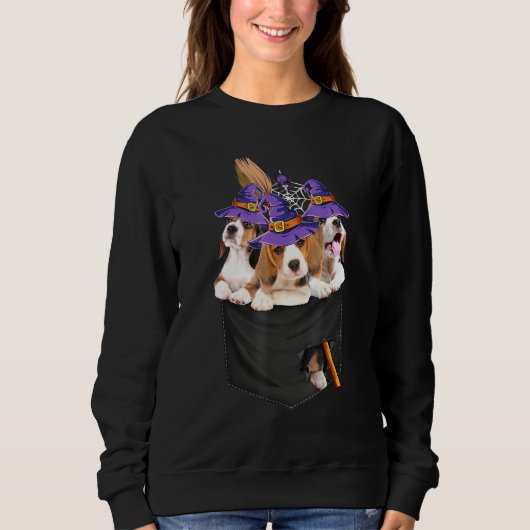 Sweatshirt Chien d'Halloween de poche de sorcière beagle (Devant)