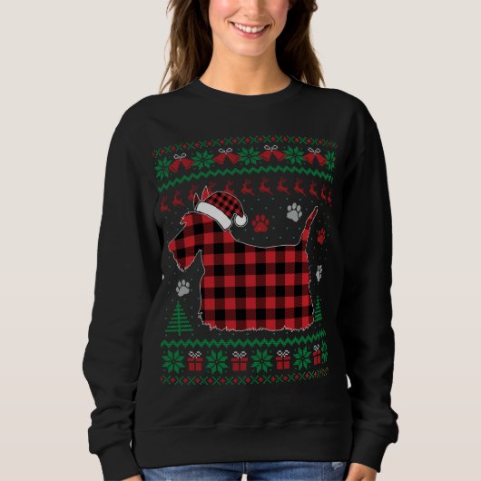 Sweatshirt Chien écossais Pyjama de Noël Red Plaid Scottish U (Devant)