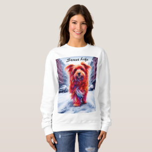 Sweatshirt Chien errant perdu dans la route blanche enneigée