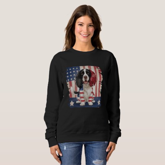 Sweatshirt Chien espagnol Springer anglais avec drapeau améri (Devant entier)
