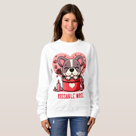 Sweatshirt Chien français Valentine Kissable Nez (Devant entier)