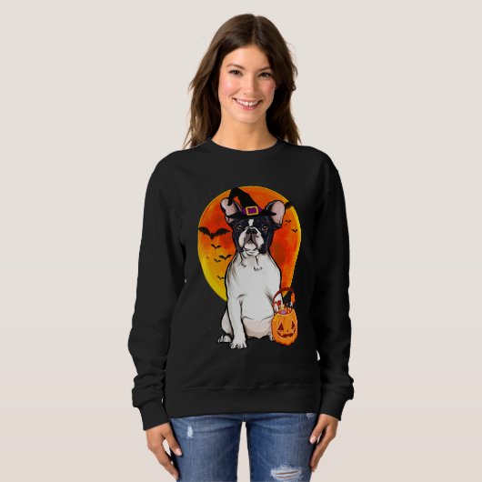 Sweatshirt Chien Halloween Chien de Chien de France Jack-o'-l (Devant entier)