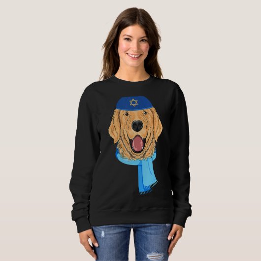 Sweatshirt Chien Hanoukka Chien Retriever Noël juif (Devant entier)