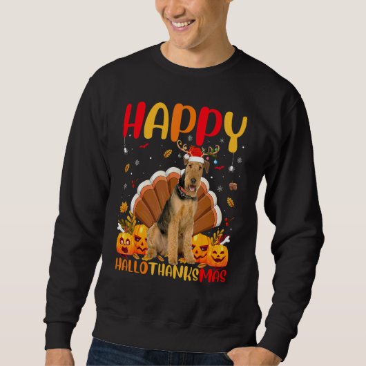 Sweatshirt Chien Joyeux Airedale Terrier Hellothanksmas (Devant)