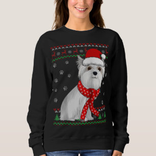 Sweatshirt Chien maltais mignon moche Chandail de Noël Santa 