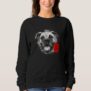 Sweatshirt Chien mignon avec Rose Boxer Maman Papa Hommes Fem