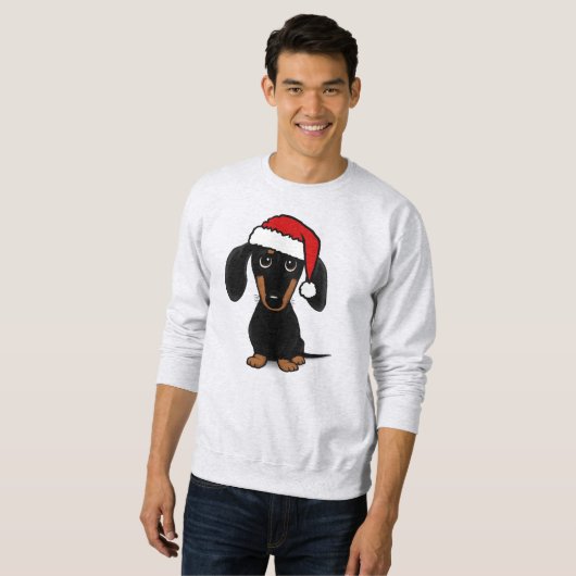 Sweatshirt Chien noir et Tan Dachshund Père Noël mignon Wiene (Devant entier)