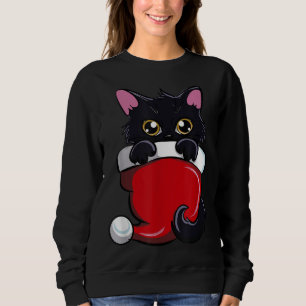 Sweatshirt Chien noir mignon avec chapeau de Père Noël souhai