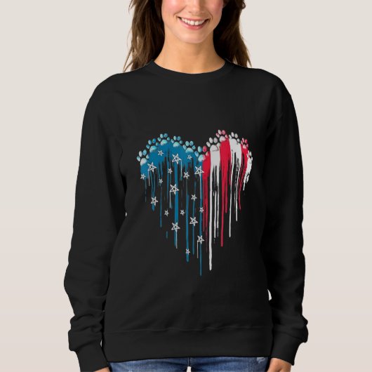 Sweatshirt Chien Paw Heart drapeau américain 4 juillet patrio (Devant)
