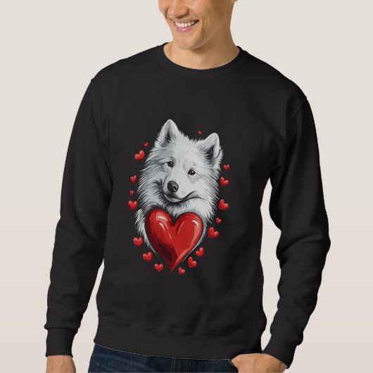 Sweatshirt Chien Samoyède de la Saint-Valentin avec des cœurs (Devant)