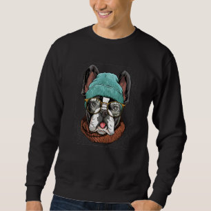 Sweatshirt Chien-taureau français Hipster avec lunettes Chien