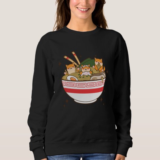 Sweatshirt Chiens de Kawaii mangeant Ramen (Devant)