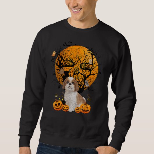 Sweatshirt Chih Tzu Halloween Costume Lune Crâne Hibou Hommes (Devant)
