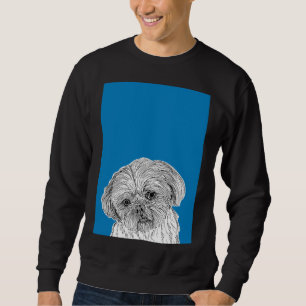 Sweatshirt Chih Tzu Portrait de chien ( Arrière - plan bleu )