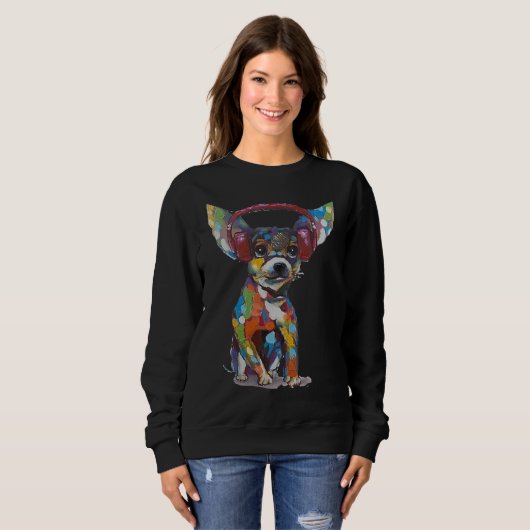 Sweatshirt Chihuahua avec écouteurs (Devant entier)