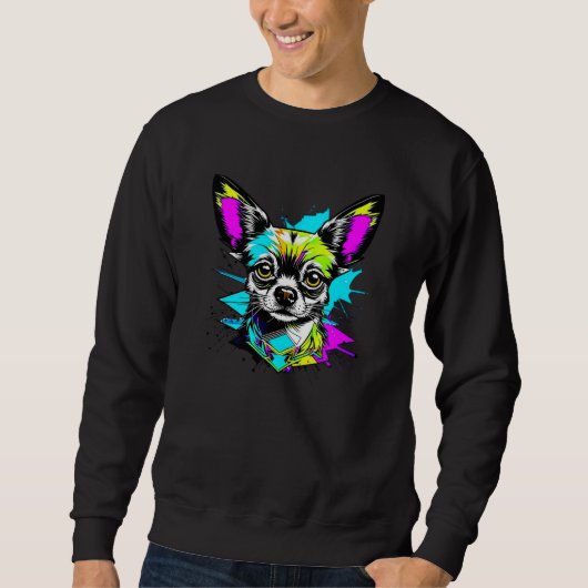 Sweatshirt Chihuahua Cyberpunk style Art Amoureux des chiens (Devant)