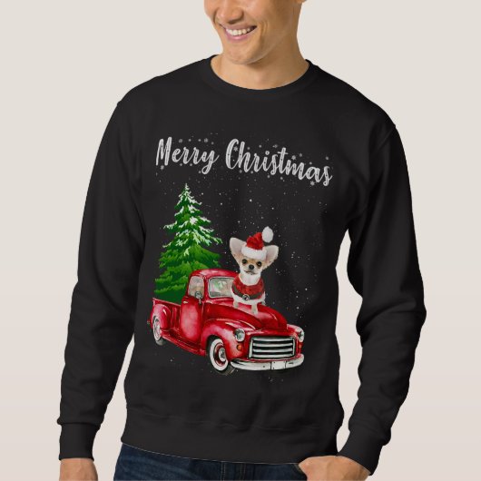 Sweatshirt Chihuahua équitation Camion Rouge Joyeux Noël Chie (Devant)