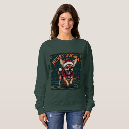 Sweatshirt Chihuahua Merry Dogmas (Devant entier)