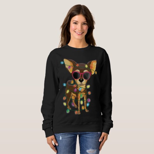 Sweatshirt Chihuahua Noël Arbre Lumières Chien Maman Papa Noë (Devant entier)