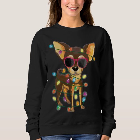 Sweatshirt Chihuahua Noël Arbre Lumières Chien Maman Papa Noë (Devant)