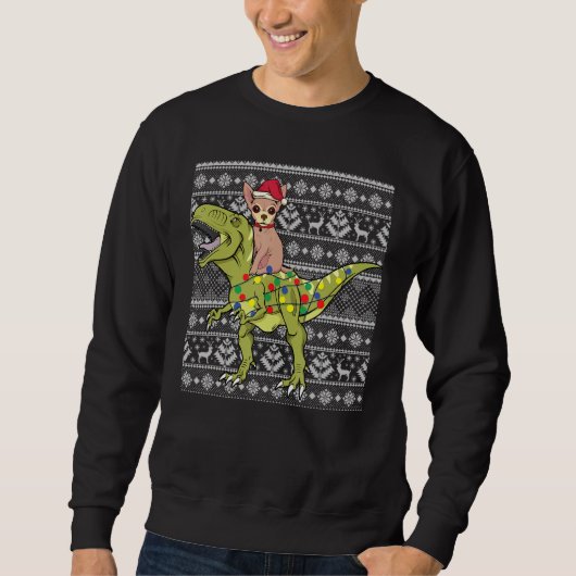 Sweatshirt Chihuahua on trex dinosaur ugly Christmas sweater  (Devant)