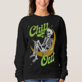 Sweatshirt Chill Out Skeleton sur la lune Fumer (Devant)