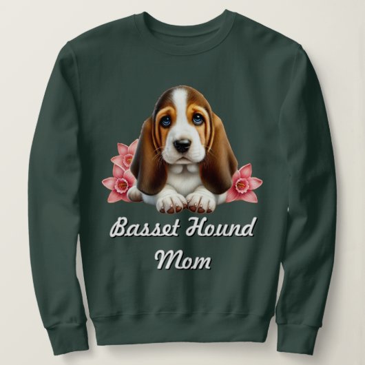 Sweatshirt Chiot Basset Hound avec des fleurs (Design devant)